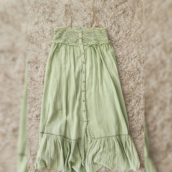Free People Linda Jo Smocked Gauze Midi Dress Green Women's Size Large - Picture 4 of 14